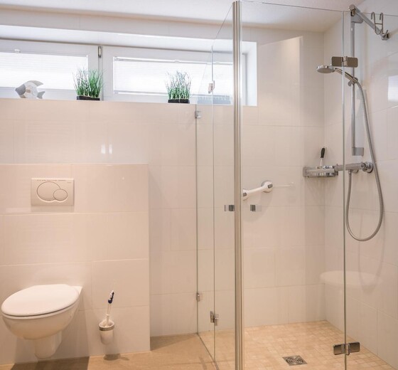 Badezimmer mit Toilette und Dusche-Appartementhaus Meeresbucht Whg. 1 - Ferienhaus / Ferienwohnung Büsum -  11