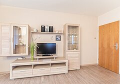 Wohnzimmer mit Aussicht auf TV-Am Altenhof Whg. 1 - Ferienhaus / Ferienwohnung Büsum - 3