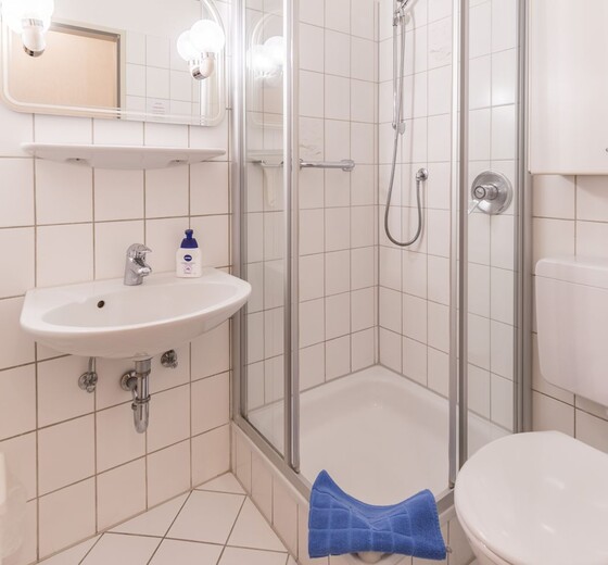 Badezimmer mit Dusche und Waschbecken-Am Altenhof Whg. 1 - Ferienhaus / Ferienwohnung Büsum -  9