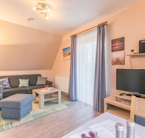 Wohnzimmer mit Sessel und TV-Am Altenhof Whg. 8 - Ferienhaus / Ferienwohnung Büsum - 2