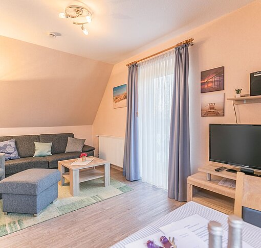 Wohnzimmer mit Sessel und TV-Am Altenhof Whg. 8 - Ferienhaus / Ferienwohnung Büsum - 2
