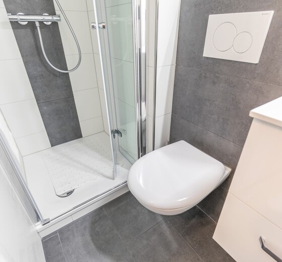 Badezimmer mit Toilette und Dusche-Nordseekante, Whg. 405 - Ferienhaus / Ferienwohnung Büsum -  12
