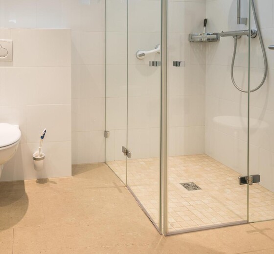Badezimmer mit Toilette und Dusche-Appartementhaus Meeresbucht Whg. 1 - Ferienhaus / Ferienwohnung Büsum -  12